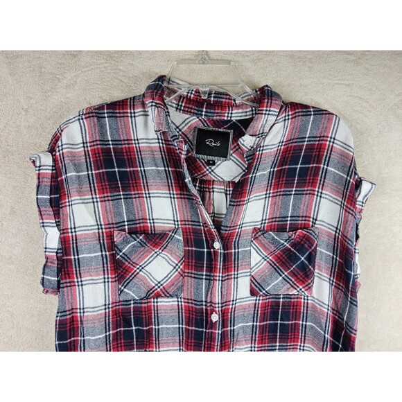 Rails Women's Cuffed Short Sleeve Flannel Shirt Plaid Size M - Picture 3 of 4